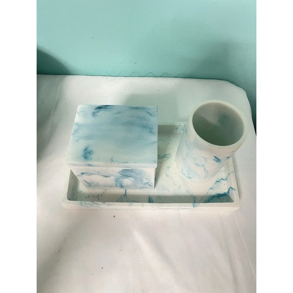 3pc‎ Celeste Bath Accessories Set Blue Marble -